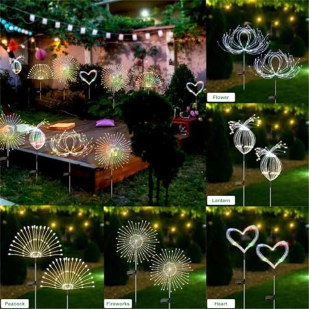 2 Pack Solar Garden Lights 120 LED Firework Waterproof Outdoor Decor